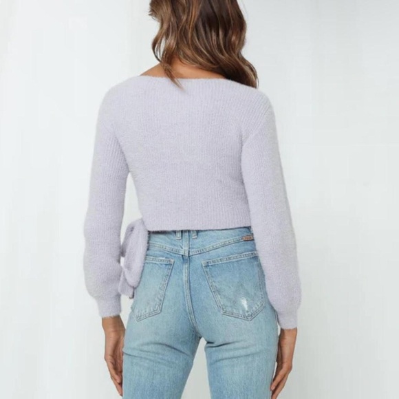 Hello Molly Kokedama Fuzzy Knit Wrap Sweater Cardigan Purple Size Small - Picture 9 of 9